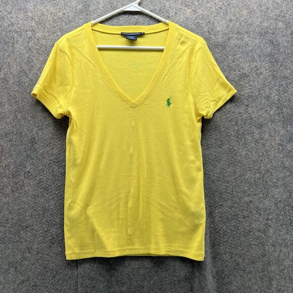 Ralph Lauren Tops - Ralph Lauren Shirt Women Large Ladies Yellow V Neck Sport Pony Preppy
